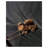 Handcrafted Wooden Cart with Buffalo and Farmer Figurines