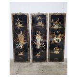 Set of 3 Asian-Inspired Wall Art Panels with Hand-Painted Figures