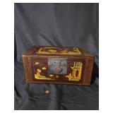 Vintage Hand-Painted Wooden Chest with Asian Motifs