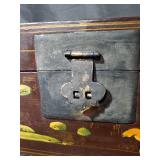 Vintage Hand-Painted Wooden Chest with Asian Motifs