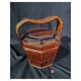 Vintage Hand-Painted Wooden Basket with Lid