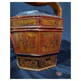 Vintage Hand-Painted Wooden Basket with Lid
