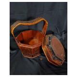 Vintage Hand-Painted Wooden Basket with Lid