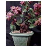 Lot of 2 Vintage Artificial Bonsai Floral Arrangements in Ceramic Pots