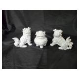 Lot of 3 Ceramic White Foo Dog Figurines