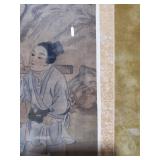 Framed Chinese Silk Painting with Ox and Cart Scene