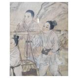 Framed Chinese Silk Painting with Ox and Cart Scene