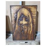 Lot of Two Jesus Art Pieces - Print and Wood Carving