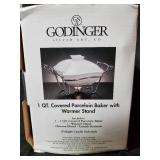 Godinger 1 QT Covered Porcelain Baker with Warmer Stand