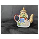 Miniature Cat and Fish Themed Ceramic Teapot