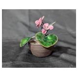 Vintage Miniature Potted Plant with Enamel Flowers
