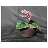 Vintage Miniature Potted Plant with Enamel Flowers