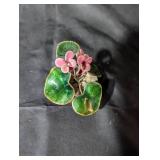 Vintage Miniature Potted Plant with Enamel Flowers