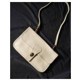 Vintage Beige Leather Shoulder Bag with Gold Hardware