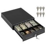 Volcora 13" Cash Register Drawer for Point of Sale (POS) System with Fully Removable 2 Tier Cash Tray, 4 Bill/5 Coin, 24V, RJ11/RJ12 Key-Lock, Double Media Slot, Small Money Drawer, Black