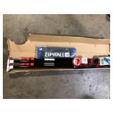 ZipWall ZP4 Contains 4 10 ft. Steel Spring Loaded Poles 4-Heads, 4-Plates, 4-Tethers, 4-Grip Disks, 2-Zippers and 1-Carry Bag   Customer Returns See Pictures
