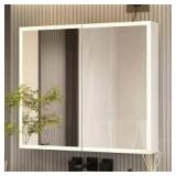 31.5 in. W x 27.6 in. H Rectangular Surface Mount Bathroom Medicine Cabinet with Mirror, Anti-fog, 3-Color LED Lights  Customer Returns See Pictures