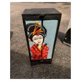 Japanese Geisha painted wood cabinet