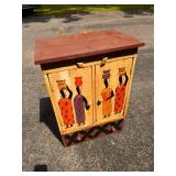 African tribal style wood cabinet