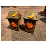 Lot of 2 Sun and Moon wood waste baskets