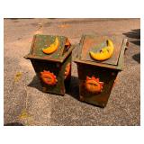 Lot of 2 Sun and Moon wood waste baskets