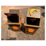 Lot of 2 Sun and Moon wood waste baskets