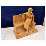Plaster Statue of Woman on Bench
