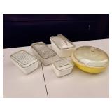 Refridgerator Dish Lot - 2 Pyrex, 2 Misc, 1 Pyrex Casserole dish