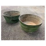 Pair of Green  Galvanized Wash Tubs