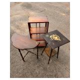 Vintage wood shelf and two antique side tables