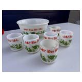 Milk Glass Egg Nog Bowl & Cup Set