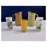 Two Spaghetti String Pitchers plus Glasses