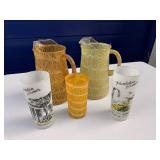 Two Spaghetti String Pitchers plus Glasses
