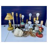 Ten vintage table lamps and 1 hanging lamp