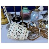 Ten vintage table lamps and 1 hanging lamp