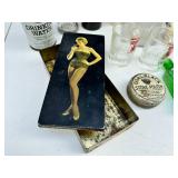 Vintage bottle and glass lot with metal box