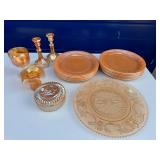 Lot of Carnival Glass & Fire King Peach Lustre