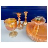 Lot of Carnival Glass & Fire King Peach Lustre