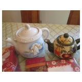 Ceramic tea pots, silver plated Spo...