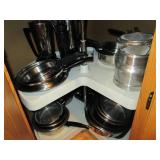 All stainless steel pots, pans plus...