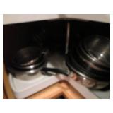 All stainless steel pots, pans plus...
