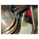 All stainless steel pots, pans plus...