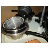 All stainless steel pots, pans plus...