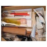 Wood rolling pin, metal measuring c...