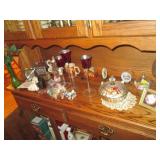 Cut glass candy dishes, candle hold...