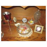 Cut glass candy dishes, candle hold...