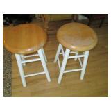 Pair of white and natural wood stoo...