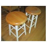 Pair of white and natural wood stoo...
