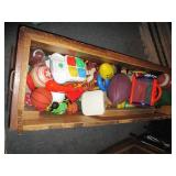 Toy box with vintage toys cowboys a...