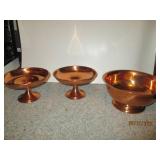3 copper serving dishes 7" and 9" i...